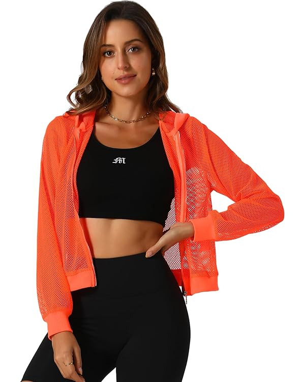 Allegra K Hoodie Jacket for Women's 2024 Zip Up Long Sleeve Mesh Sheer Bomber Jackets | Amazon (US)