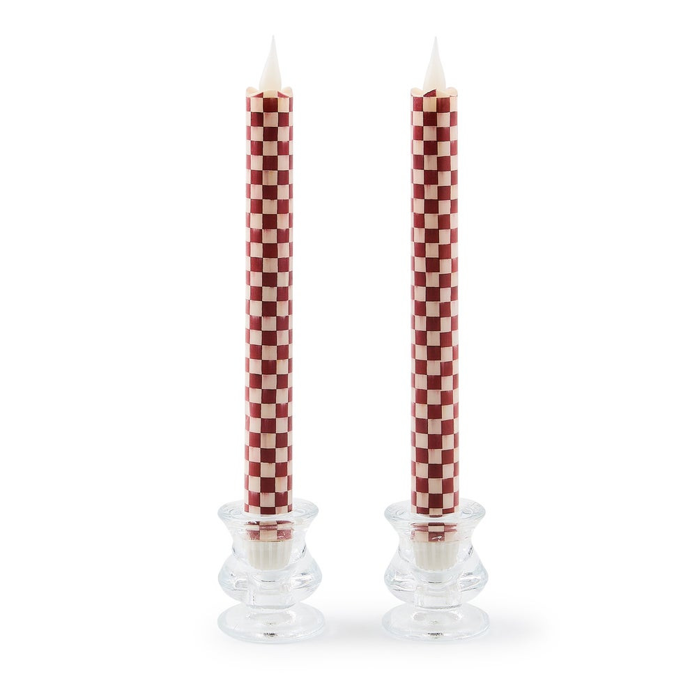 Cherry Check Flameless Dinner Candles, Set of 2 | MacKenzie-Childs