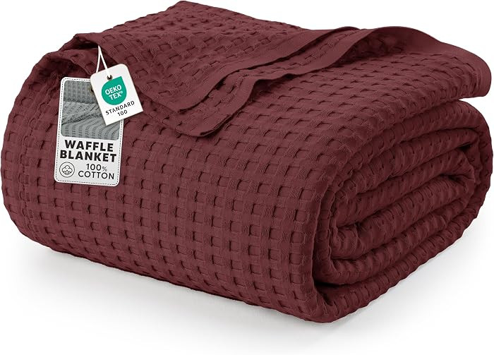 Utopia Bedding 100% Cotton Waffle Blanket King Size Burgundy, 90x108 Inch | Amazon (US)