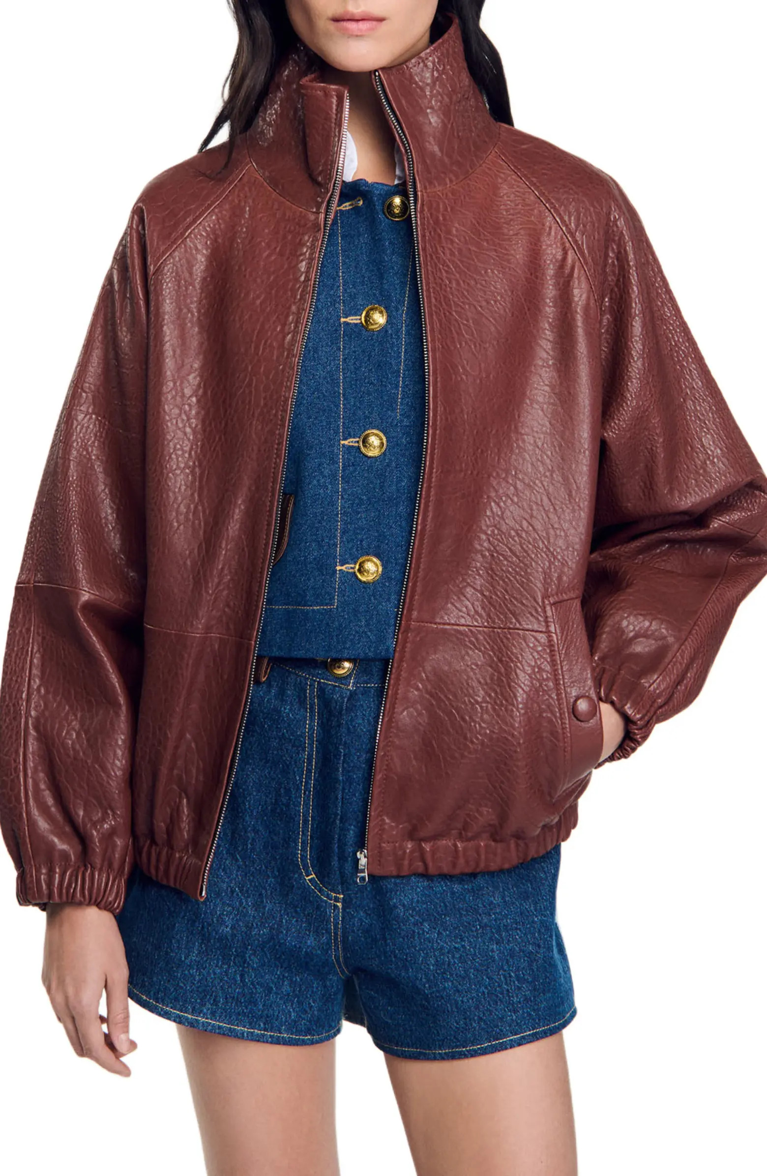 SANDRO Oversized leather jacket | Nordstrom | Nordstrom