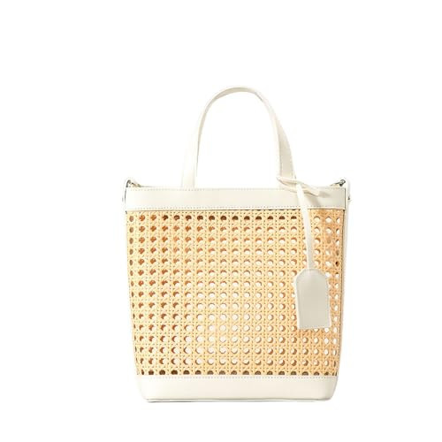 Woven Straw Beach Bag for Women, Summer Bucket Bag Top-handle Tote Handbag Drawstring Rattan Purses (White) | Amazon (US)