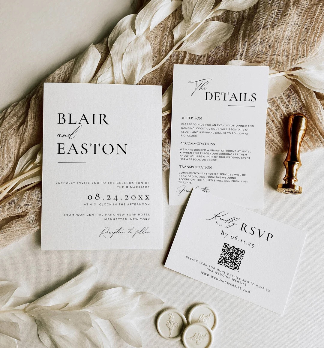 Minimalist Wedding Invitation Bundle Qr Code, Minimal Invitation Template Set, Modern Invite Suit... | Etsy (US)