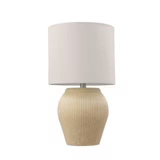 18 in. Soft Beige Finish Ceramic Table Lamp with White Linen Shade and On/Off Rotary Switch on So... | The Home Depot