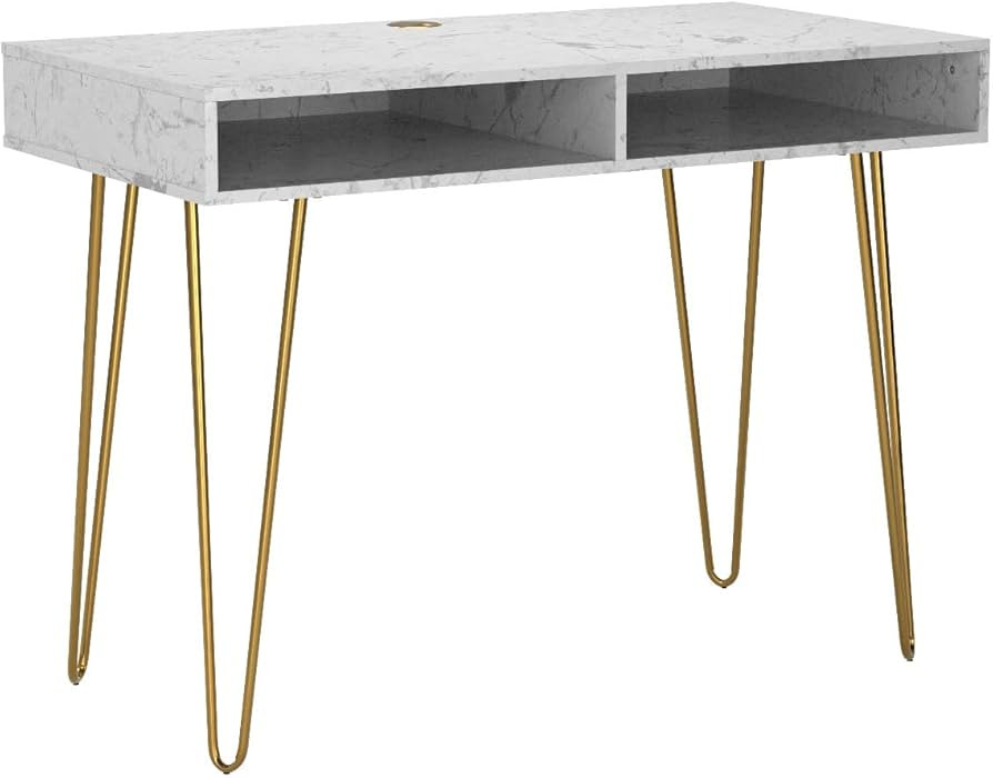 Novogratz Athena Computer Desk with Storage, White Marble | Amazon (US)