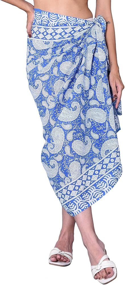 Rastogi Handicrafts 100% Cotton Block Print Pareo Sarong Swimsuit Wrap Skirt Cover Up Long Women... | Amazon (US)