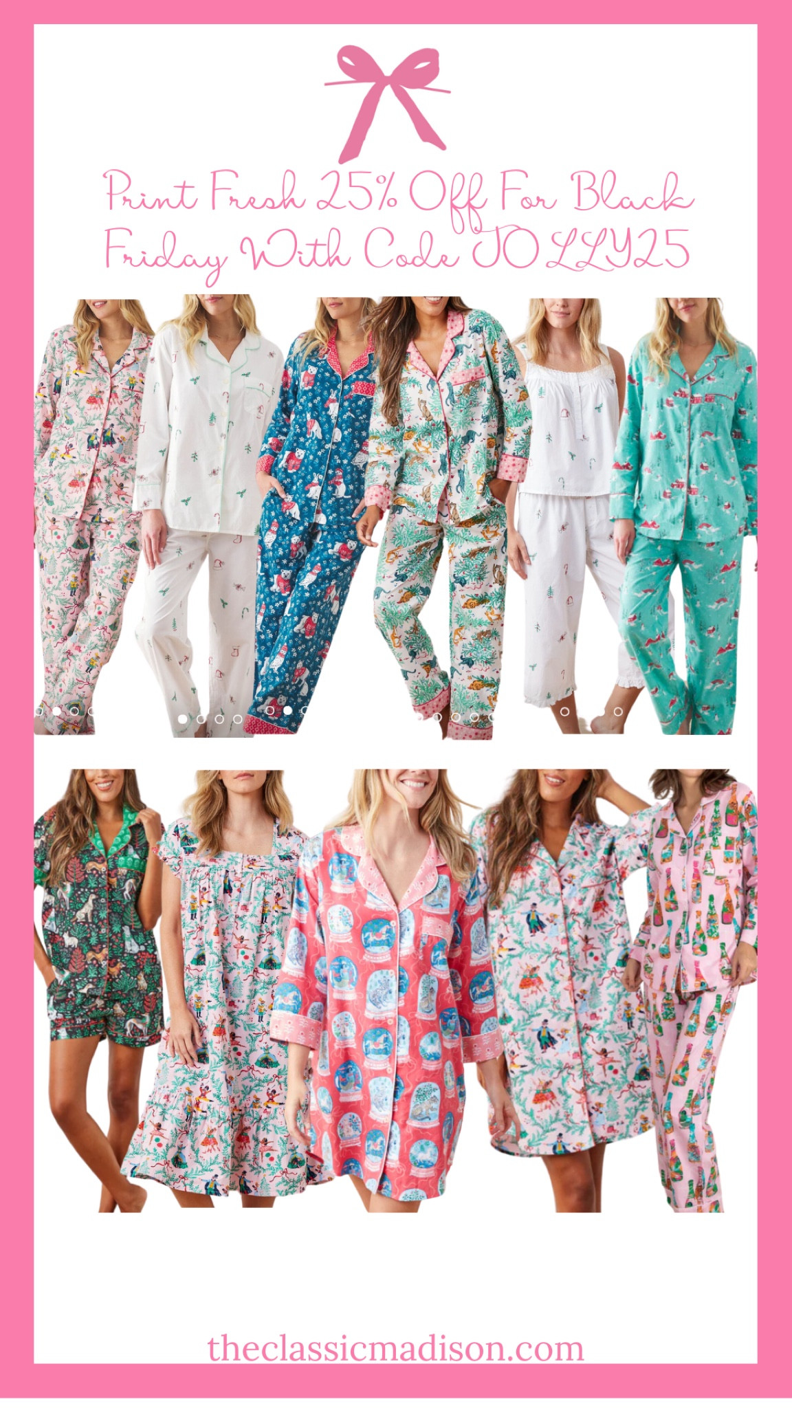 🎀 Black Friday Alert! ✨ Print Fresh is offering 25% OFF with code JOLLY25—your chance to snag the cutest pajama sets and sleep shirts for cozy holiday mornings! 🎄

✨ Top Picks:
1️⃣ Festive patterns for the season ❄️
2️⃣ Lightweight and breathable fabrics 🌸
3️⃣ Perfect gift ideas for everyone on your list 🎁

📌 Shop now to grab these dreamy pieces before they sell out! What’s your favorite pattern? 👇 Tap to shop!

#PrintFresh #BlackFridayDeals #HolidayPajamas #LTKHolidayStyle #CozyVibes

#LTKCyberWeek #LTKStyleTip #LTKHoliday