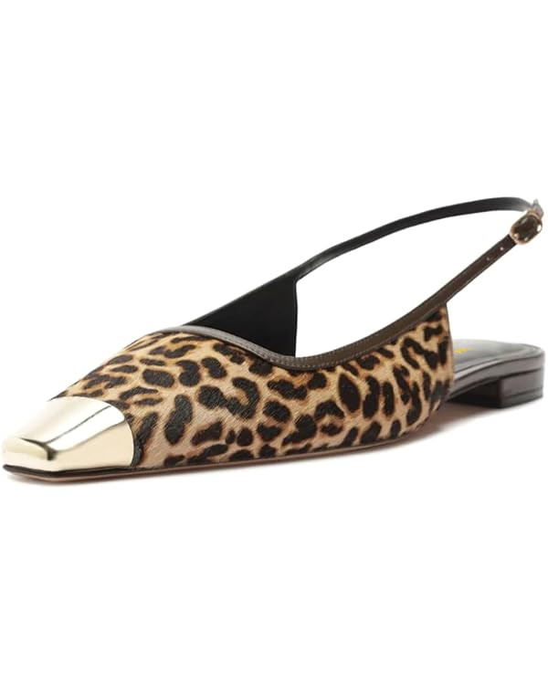 Women Slingback Metallic Cap Toe Pumps Adjustable Strap Buckle Low Heel Shoes Comfy Dating Work O... | Amazon (US)