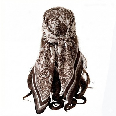 Anna-Kaci Women's Large Botanical Square Scarf 35 Inch Lightweight Fashion Neck Hair Shawl Wrap, Brown | Target