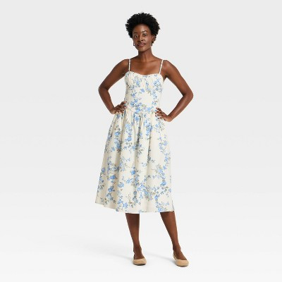 Women's Corset Midi Dress - A New Day™ Blue Floral XL | Target