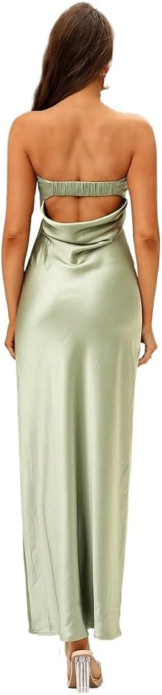 Summer Women's Dress Solid Satin Tube Long Dress Sleeveless Backless A-Line | Amazon (US)