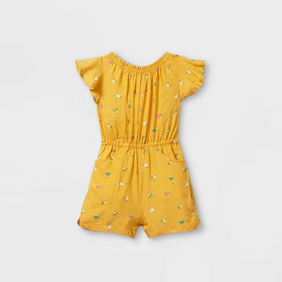 Toddler Girls' Tie-Back Floral Short Sleeve Romper - Cat & Jack™ Yellow | Target