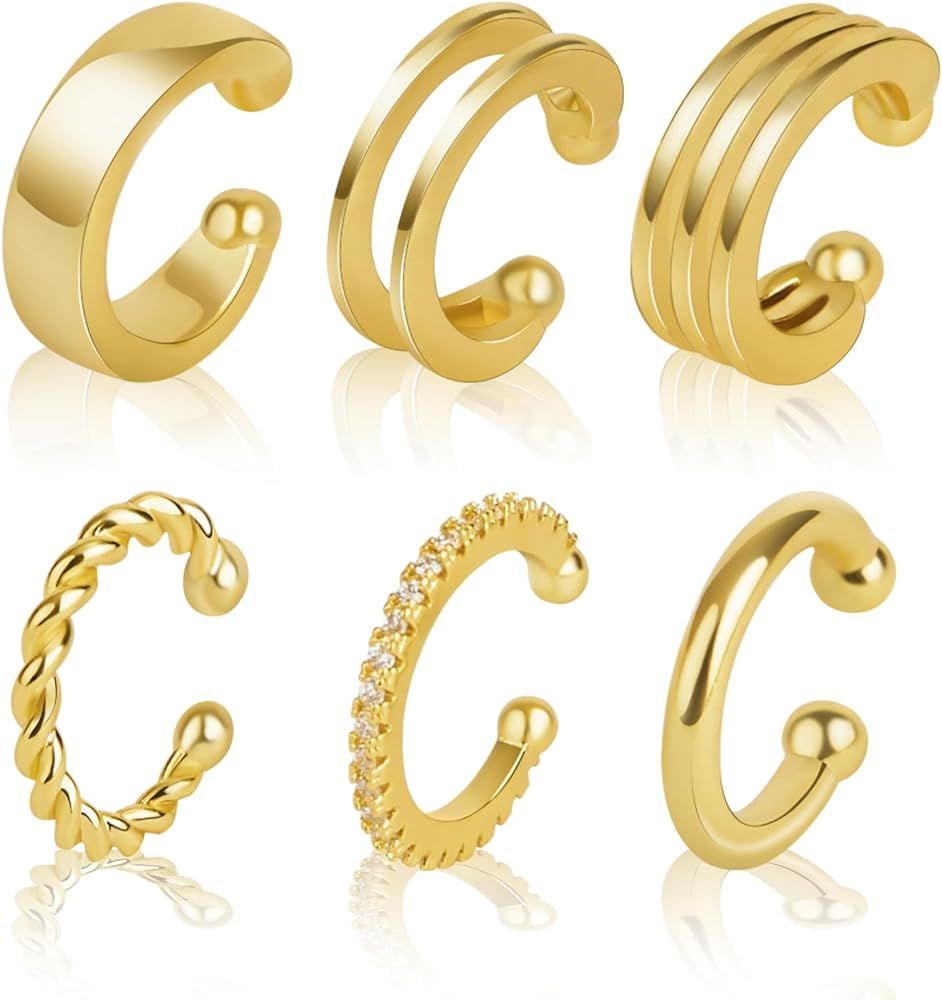 Poxtex Gold Ear Cuffs for Women Non Pierced 14K Real Gold Painless Non-slip Cuff Earrings Waterpr... | Amazon (US)