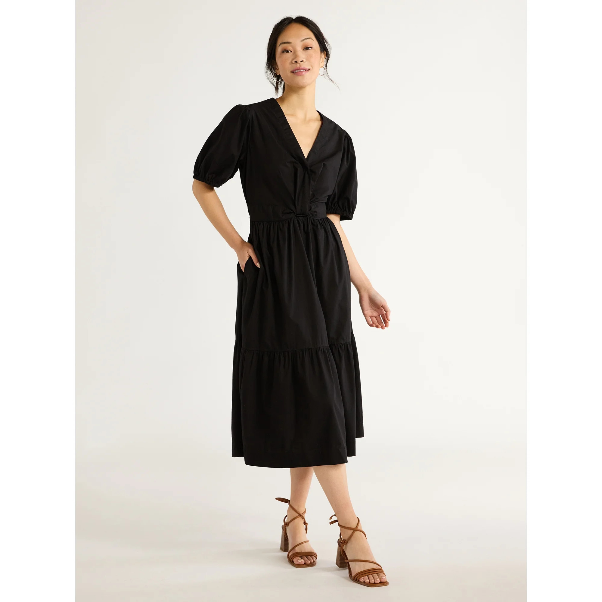 Free Assembly Women s Twist Front Cotton Midi Dress  Sizes XS-XXL | Walmart (US)