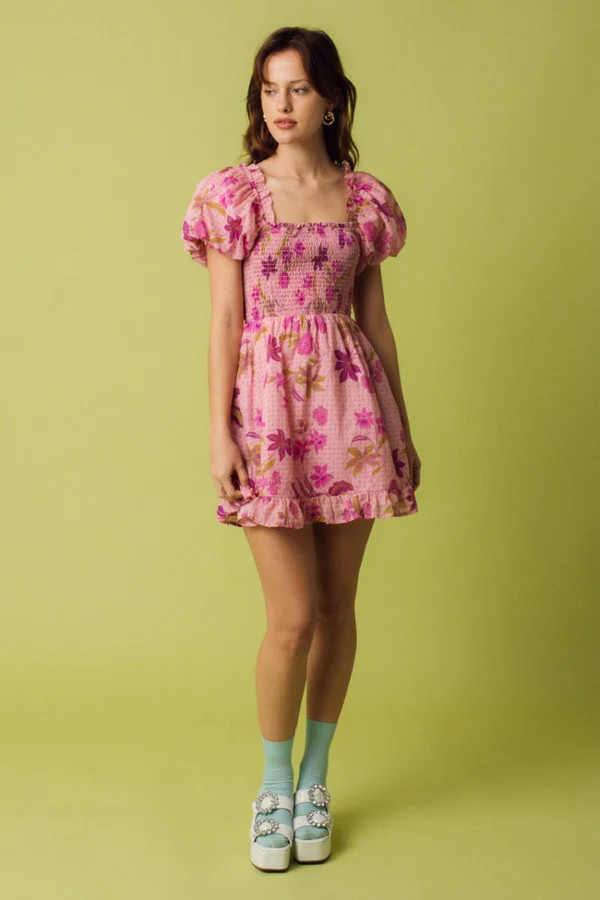 FRANCIS FLORAL MINI DRESS IN PINK | Indigeaux Denim Bar & Boutique