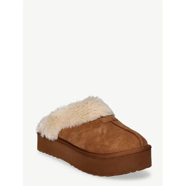 Joyspun Women's Genuine Suede Platform Slipper - Walmart.com | Walmart (US)
