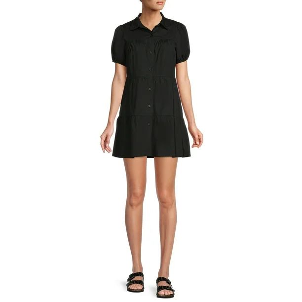 Derek Heart Juniors Tiered Button Front Poplin Dress - Walmart.com | Walmart (US)