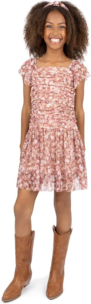 Speechless Girls' Flutter Sleeve Drop Waist Ruched Party Dress | Amazon (US)