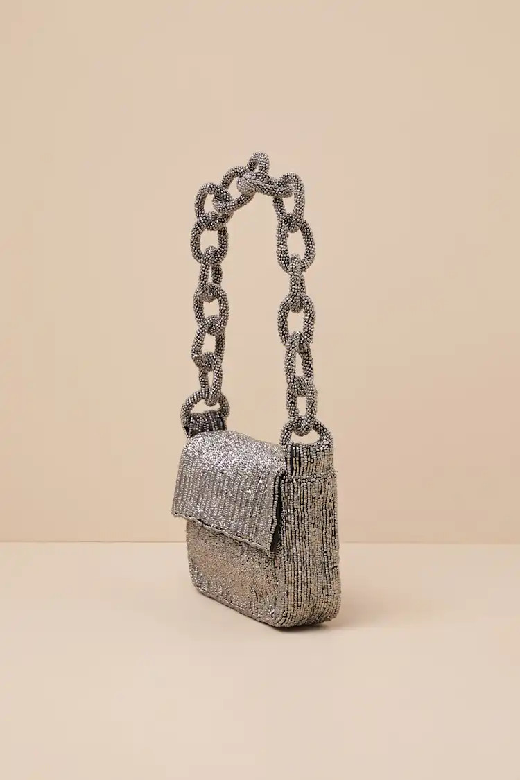 Ailean Charcoal Grey Beaded Shoulder Bag | Lulus