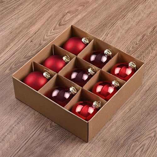 AOMOONOA Red Glass Christmas Ornaments, Red Ornaments for Christmas Tree, 3.15’’ Glass Ball Ornaments, Set of 9 with 3 Different Finishes, Vintage Xmas Balls for Home Decor, Thanksgiving Party Gift | Amazon (US)