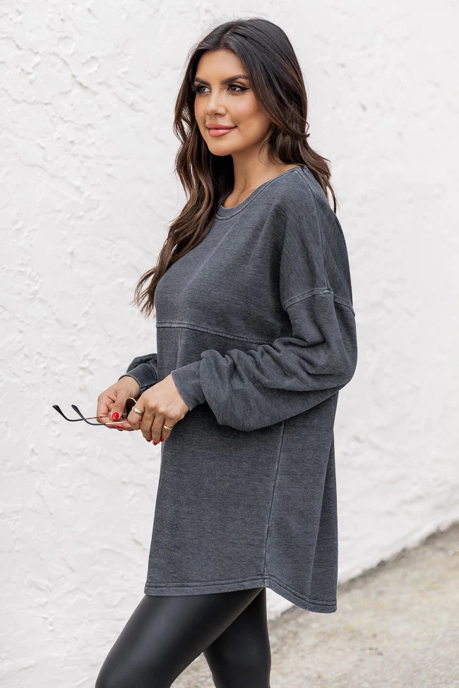 Around The Time Charcoal Acid Wash Shirt | Pink Lily