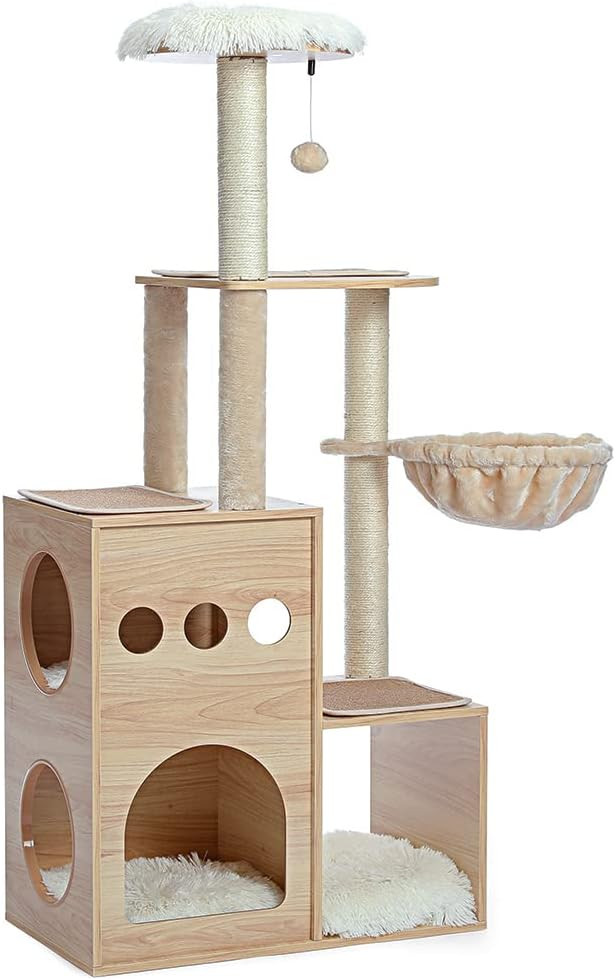 ANPPEX Wood Cat Tree Tower for Indoor Cats, 50” Modern Cat Tree Dual Wooden Cat Condos, Tall Ca... | Amazon (US)