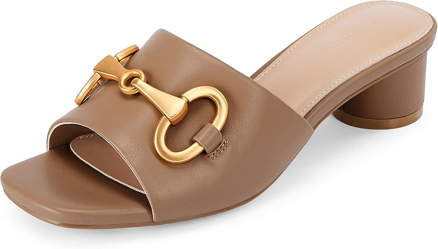 Coutgo Womens' Chunky Round Heel Slides Square Peep Toe Slip On Single Band Comfortable Sandals | Amazon (US)