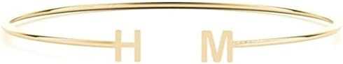 JEWEE DIAMOND Personalized 14k Gold Letter Bangle Bracelet - Sterling Silver Gold Fill Initial Cu... | Amazon (US)