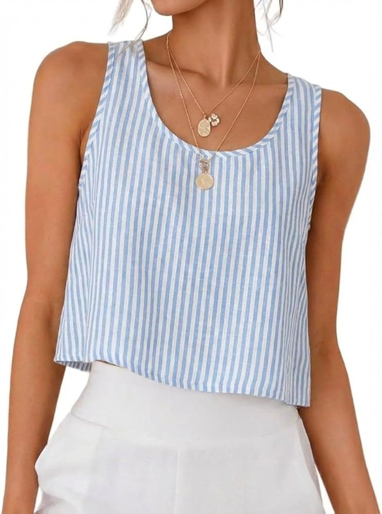IDEALSANXUN Womens Scoop Neck Crop Tank Tops Spring Summer Sleeveless Tops | Amazon (US)