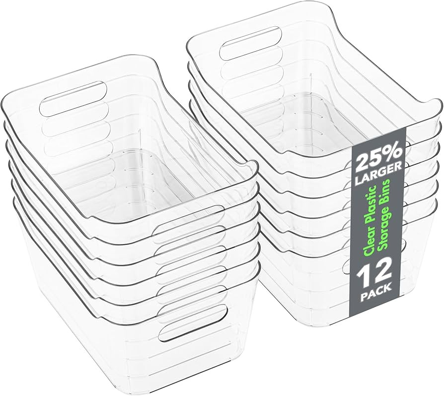 Tiawudi 12 Pack Plastic Storage Bins, Multi-Use Organizer Bins, Pantry Organizer, Clear Storage C... | Amazon (US)