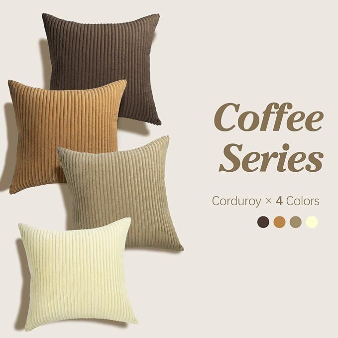 Lewondr Corduroy Throw Pillow Covers 18x18, Set of 4 Multi-Color Matching Square Soft Throw Pillo... | Amazon (US)