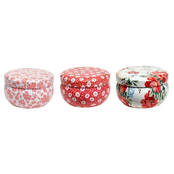 The Pioneer Woman 3-Piece Vintage Floral Collection Tin Candles Set, Honeysuckle & Hydrangea, Red... | Walmart (US)