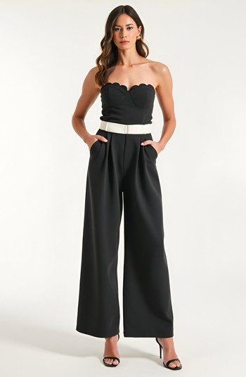 Modenaire Strapless Jumpsuit with Scalloped Bodice, Waist Belt and Wide-Leg Pants | Nordstrom | Nordstrom