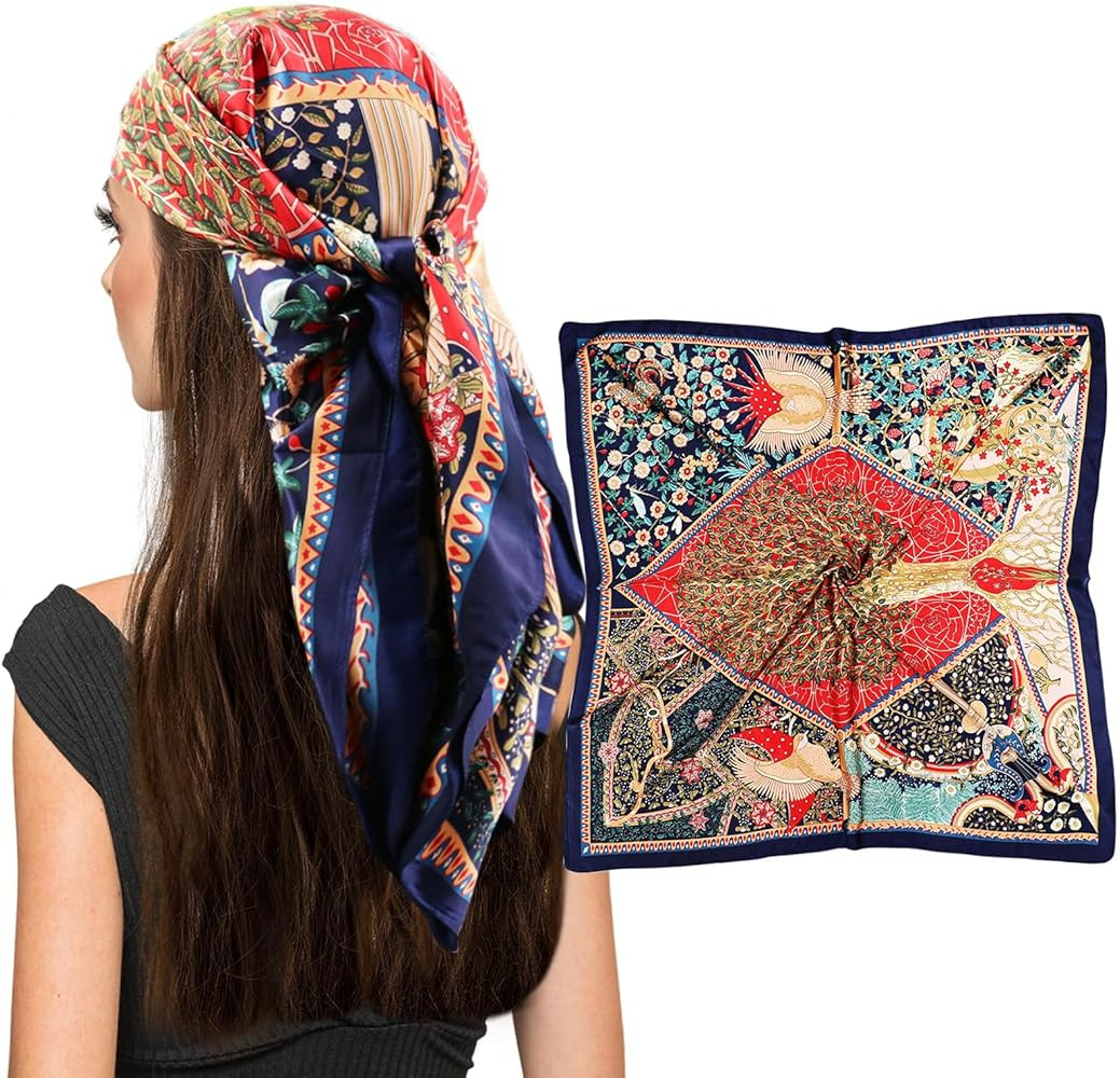 vimate 35" Square Silk Like Head Scarf - Women's Fashion Silk Feeling Scarf for Hair Wrapping and... | Amazon (US)