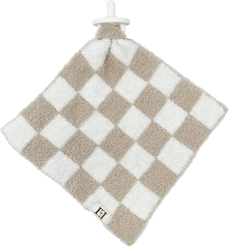 Checkered Baby Lovey Pacifier Holder 10"x10" - Cuddly Soft Knitted Reversible Mini Comfort Securi... | Amazon (US)