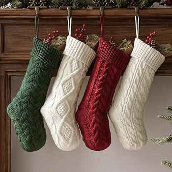 Rustic Knit Personalized Christmas Stockings, 4 Pack 18 inches Knitted Xmas Stockings, Rustic Far... | Amazon (US)