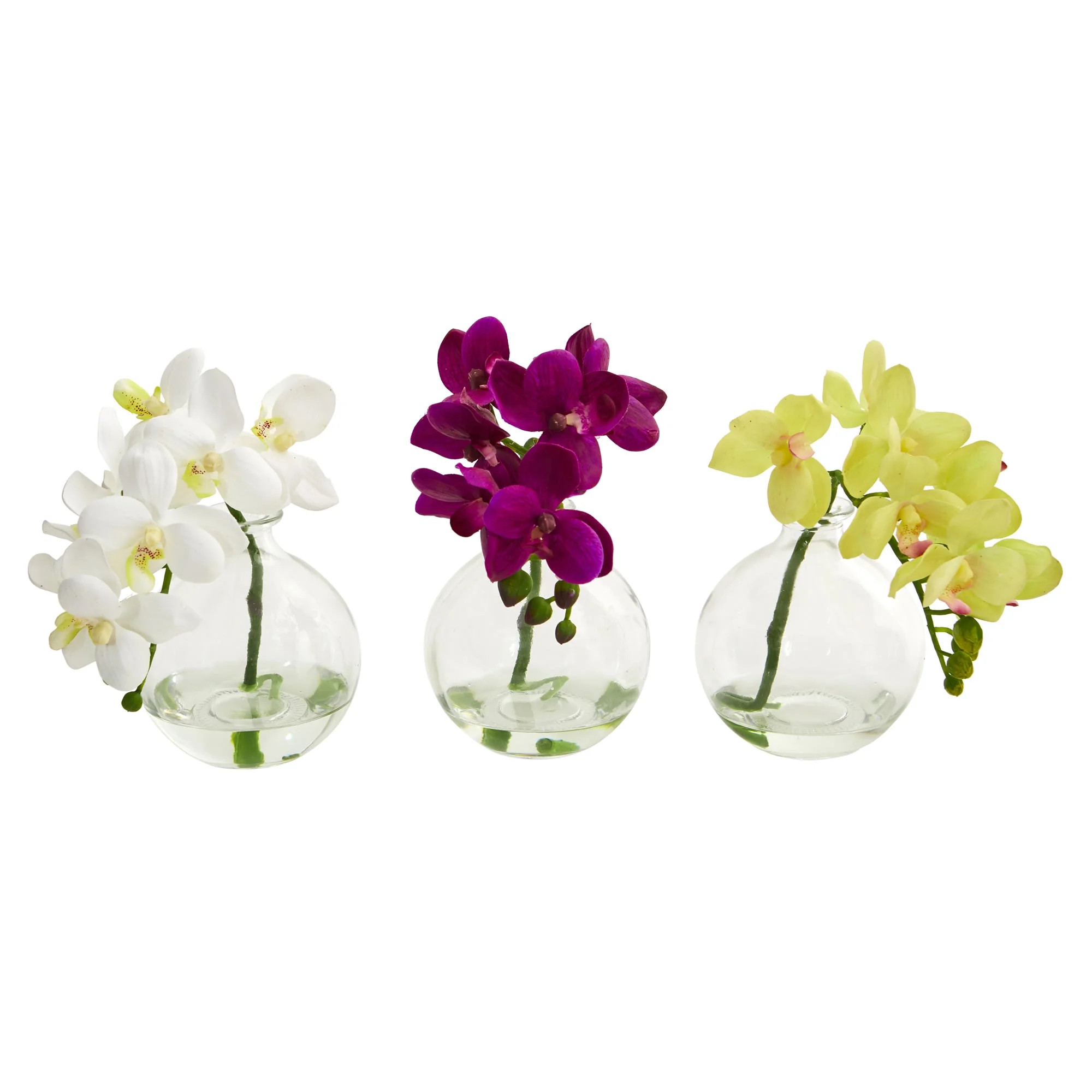 Nearly Natural 9" Phalaenopsis Orchid Artificial Flower Arrangement in Vase, Set of 3, Multicolor | Walmart (US)