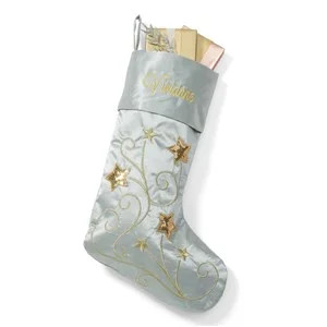 Embroidered Shooting Stars Stocking in Silver/Gold | Things Remembered