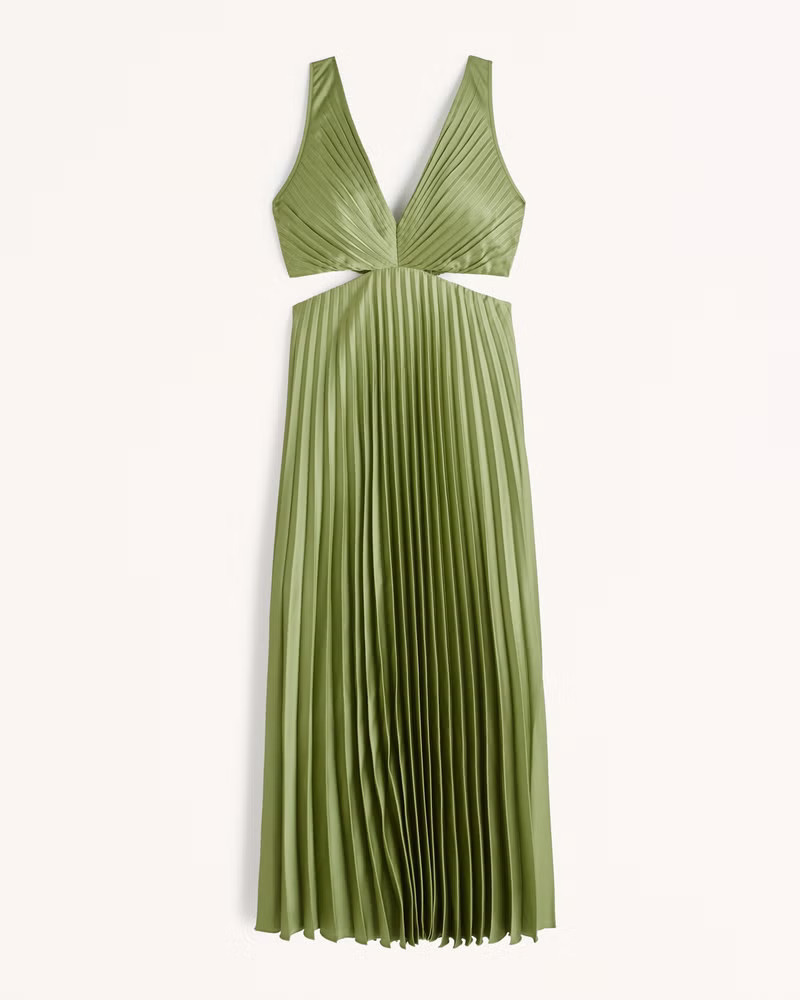 Abercrombie & Fitch Women's The A&F Giselle Pleated Cutout Maxi Dress in Green - Size M | Abercrombie & Fitch (US)