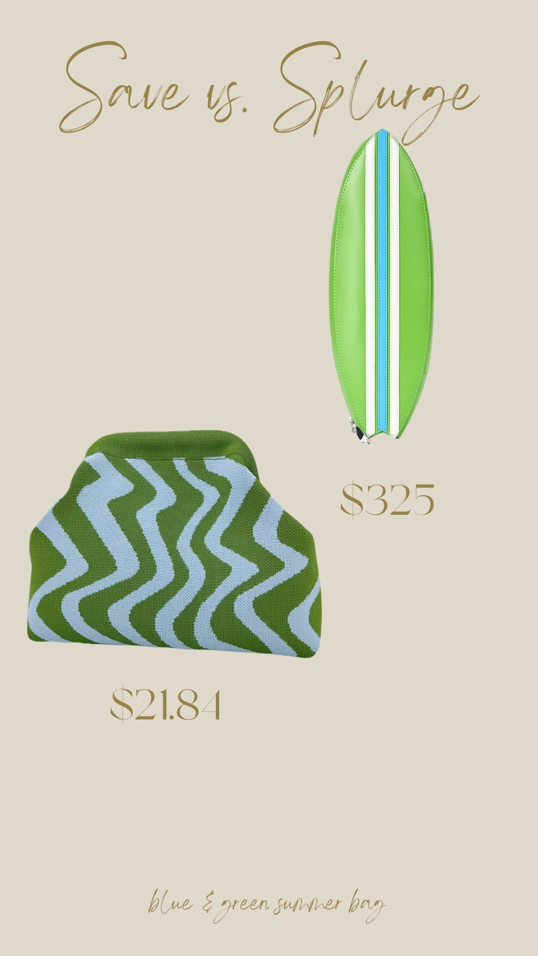 You can purchase this blue & green summer clutch from Staud for $375 orrr this one from Amazon for $21.84.

#LTKSaleAlert #LTKootd #LTKSeasonal