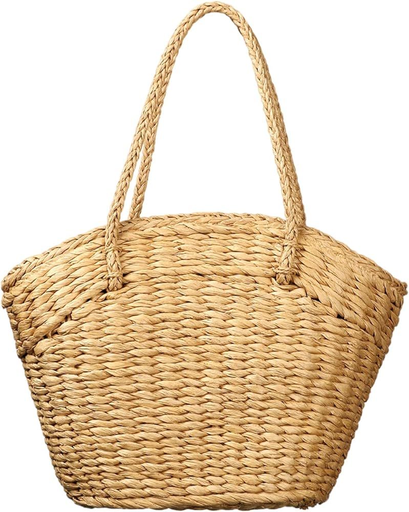 Women Straw Shoulder Bag Summer Beach Hand Woven Straw Tote Large Tote Bag (1) | Amazon (US)