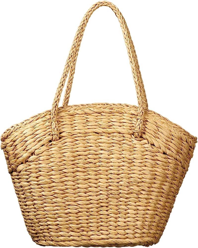 Women Straw Shoulder Bag Summer Beach Hand Woven Straw Tote Large Tote Bag (1) | Amazon (US)