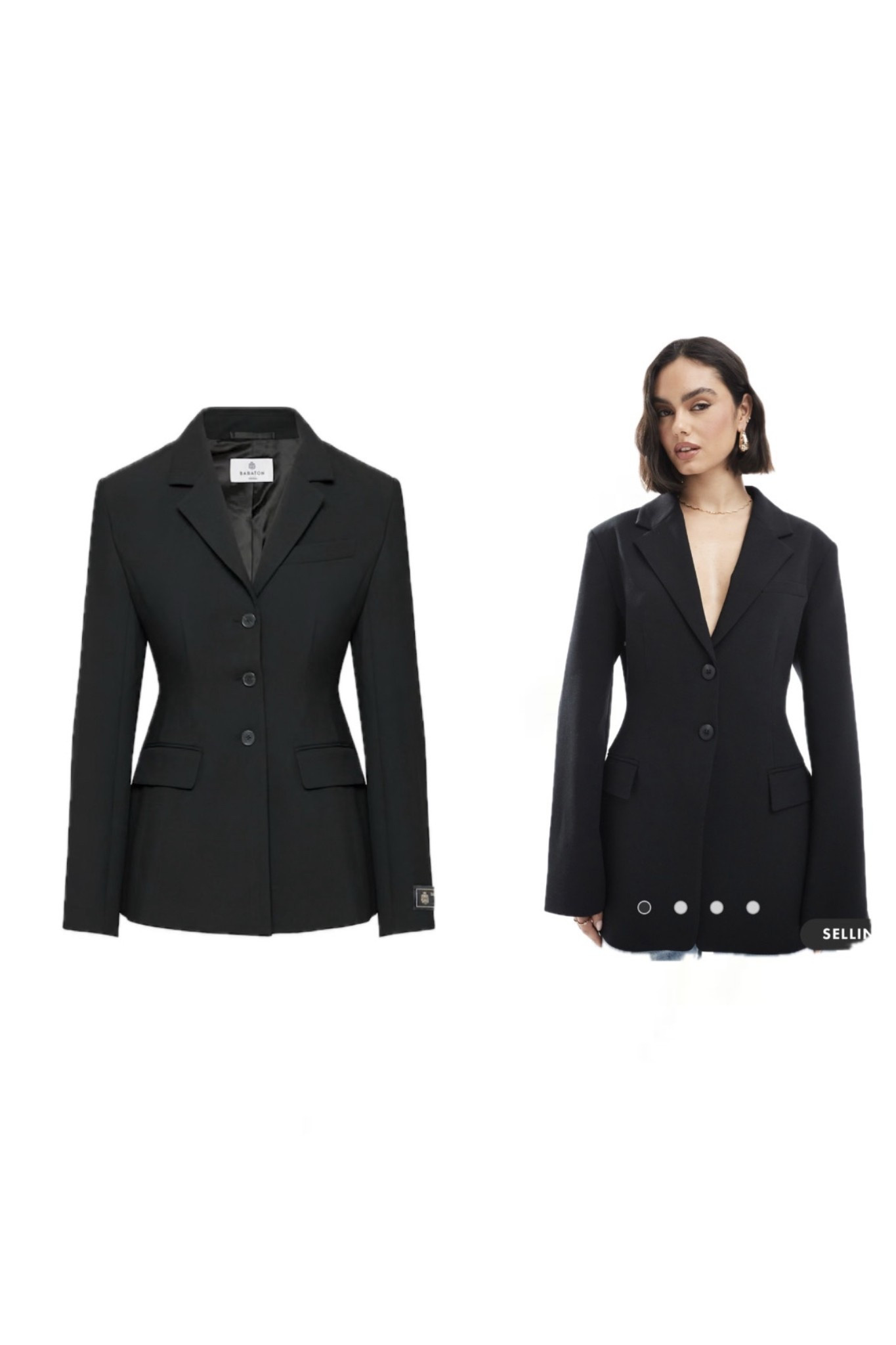 Left: Aritzia Standout Blazer - (Re)ssential
Right: ASOS tailored cinch waist blazer 