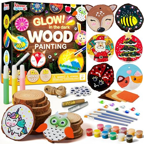 Klever Kits Wooden Painting Craft Kit-Glow in The Dark- Arts and Crafts for Kids Ages 6-12 Wood Slices with Art Activitiy Supplies, Wood Crafts for Boys Girls Party Gift Christmas Tree Ornaments | Amazon (US)
