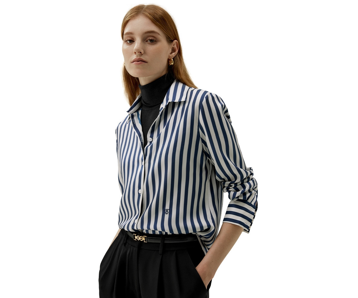 Lilysilk Women's The Amalfi Stripe Silk Shirt - Blue-white pinstripes | Macy's