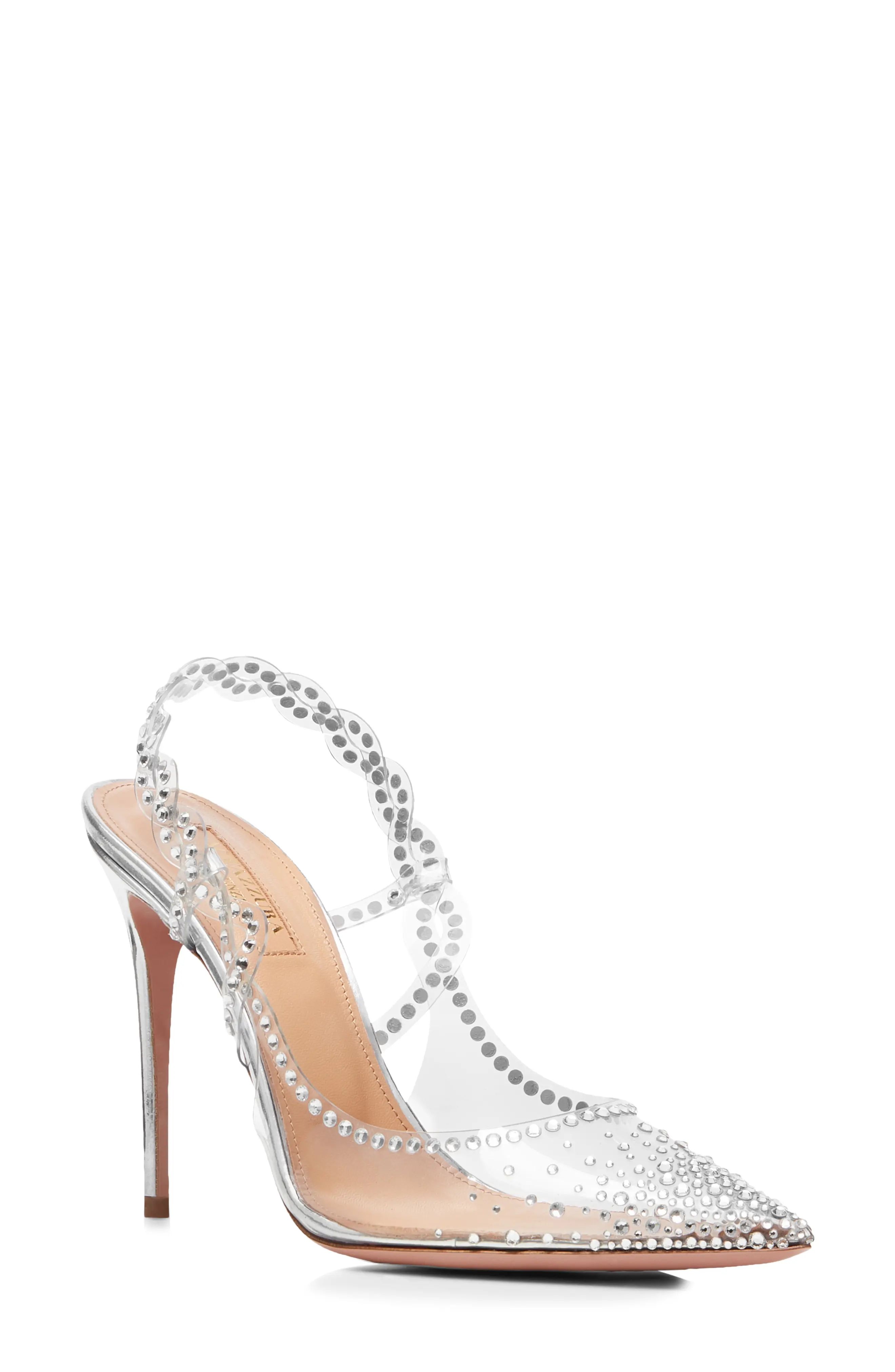 Women's Aquazzura Heaven Crystal Clear Pointed Toe Slingback Pump, Size 10US - Metallic | Nordstrom