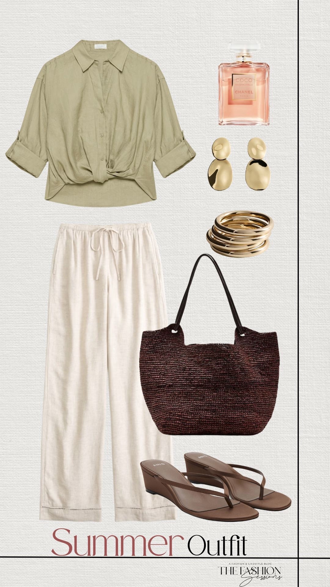 Summer Outfit | Linen Outfit | Brown Beaded Bag | Brown Wedge Sandals | 

#LTKSeasonal #LTKootd