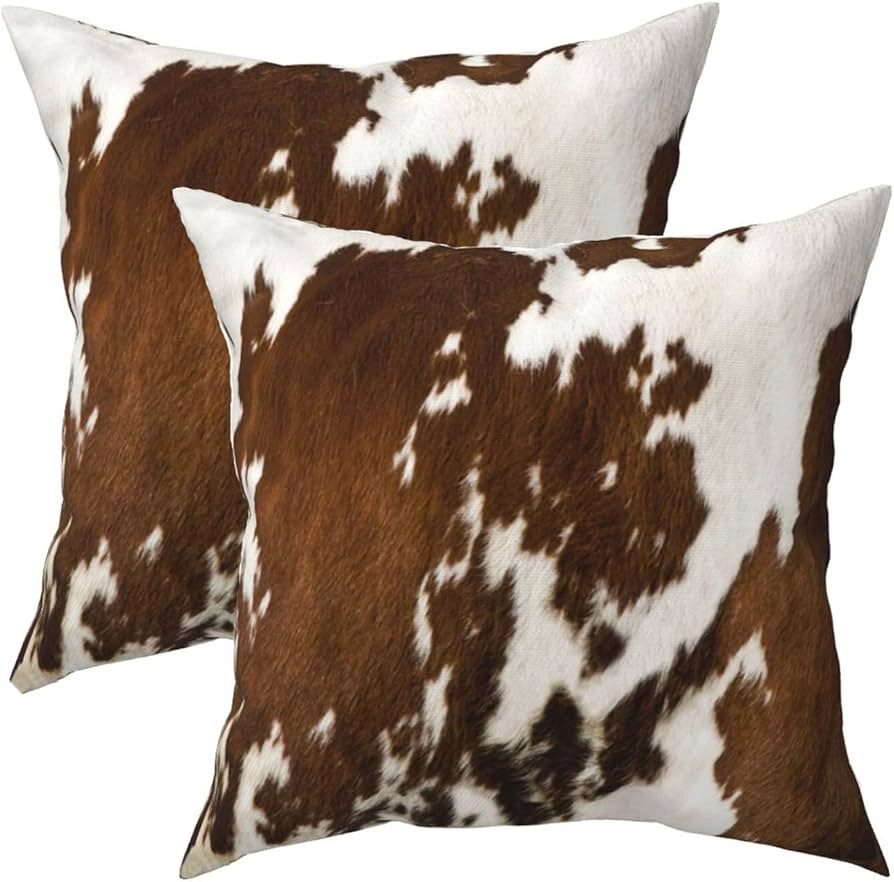 Western Cow Print Throw Pillows Cover Set of 2 Brown Faux Fur Cowhide Decorative Pillow Covers 22... | Amazon (US)