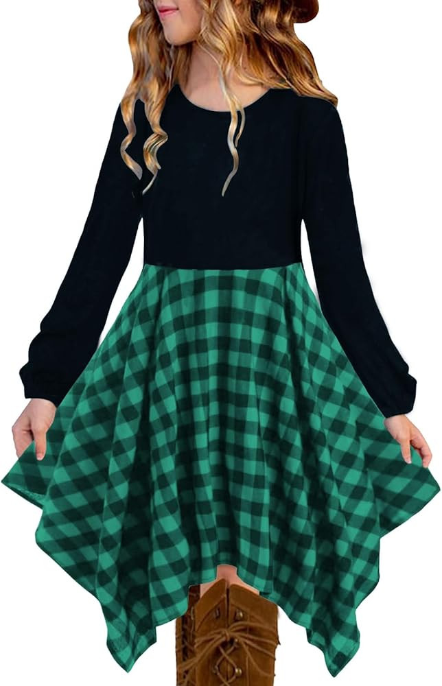 KYMIDY Girls High Low Midi Dress Long Sleeve Boho Swing Casual Dresses with Pockets for Kids 6-12... | Amazon (US)