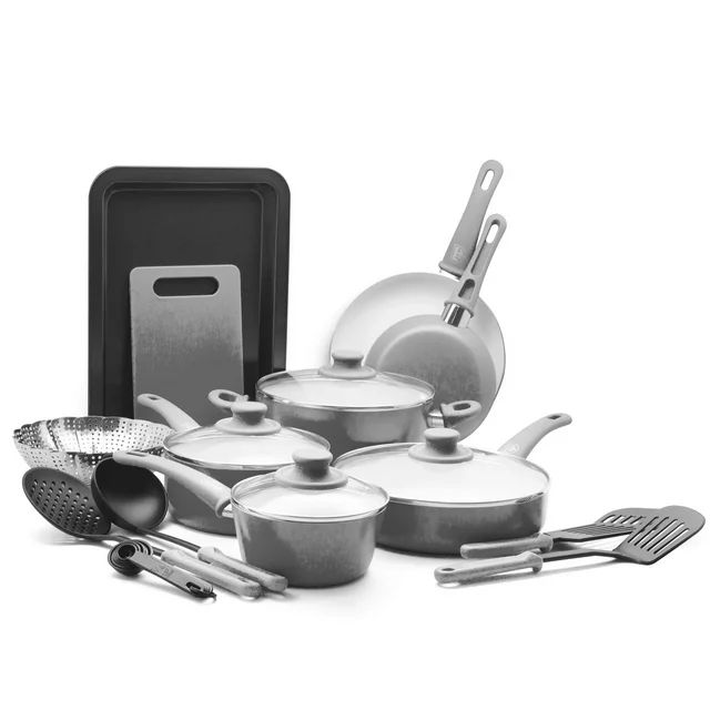 GreenLife 18-Piece Soft Grip Toxin-Free Healthy Ceramic Non-Stick Cookware Set, Gray, Dishwasher ... | Walmart (US)
