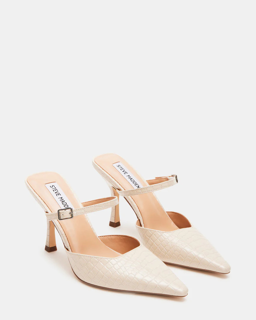 BRECKI Beige Crocodile Pointed Toe Mule Pump | Women's Heels | Steve Madden (US)